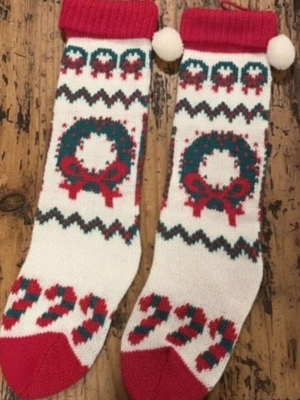SET OF 5 Vintage Hand Knit Christmas Stockings Classic Retro Fair Isle  22-in.